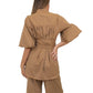 Cappuccino Check Lux Balloon Sleeve Belted Shirt