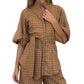 Cappuccino Check Lux Balloon Sleeve Belted Shirt