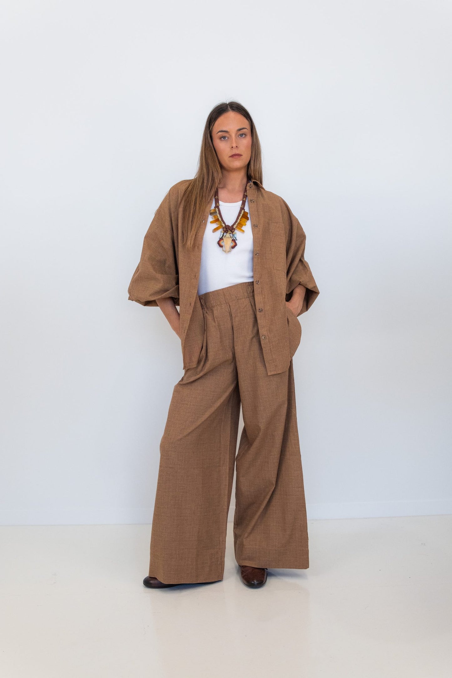 Chocolate Prince of Wales  Wide Leg Pant
