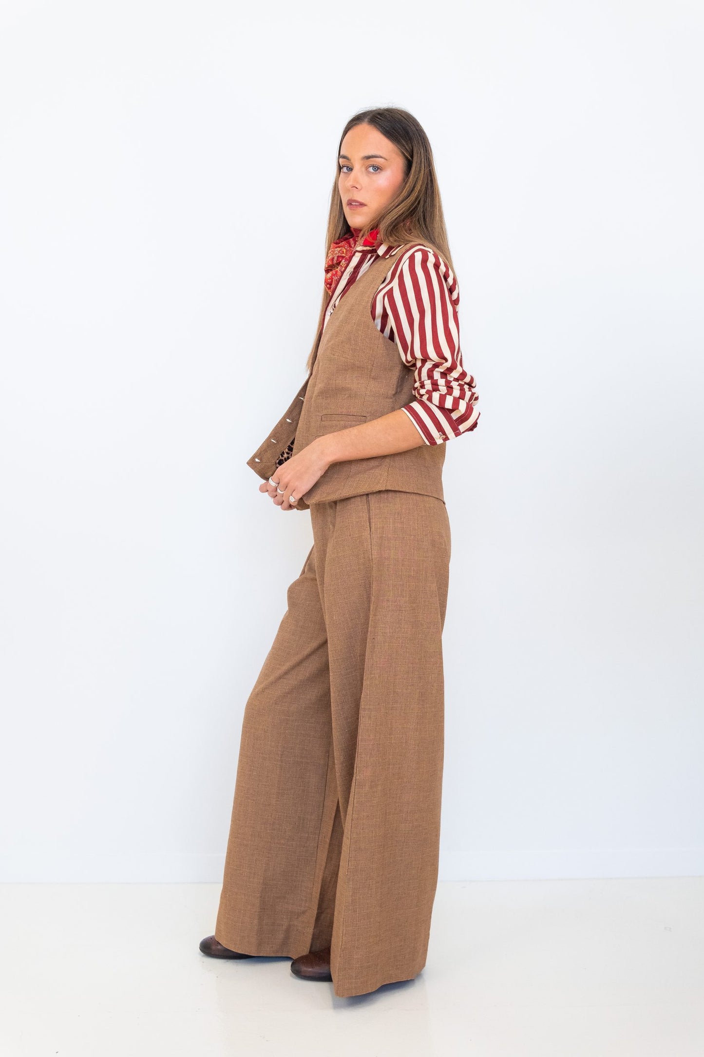 Chocolate Prince of Wales  Wide Leg Pant