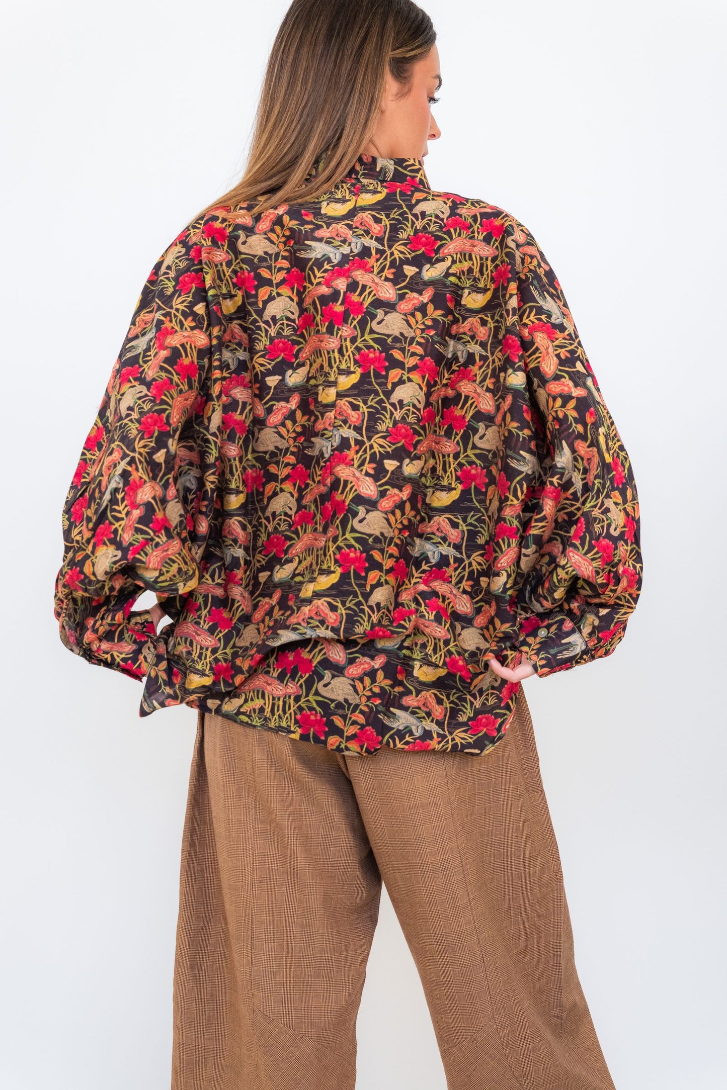 Butterfly Sleeve Shirt - Black garden