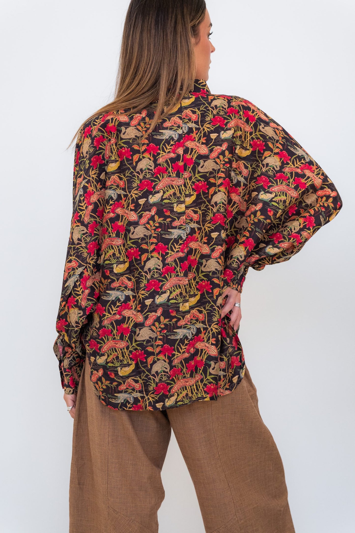 Butterfly Sleeve Shirt - Black garden