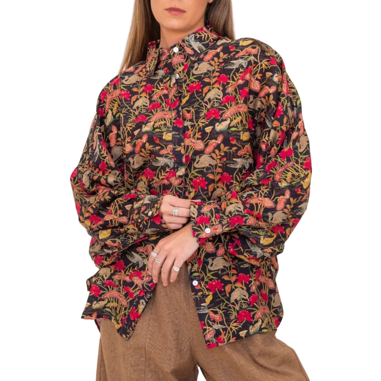 Butterfly Sleeve Shirt - Black garden