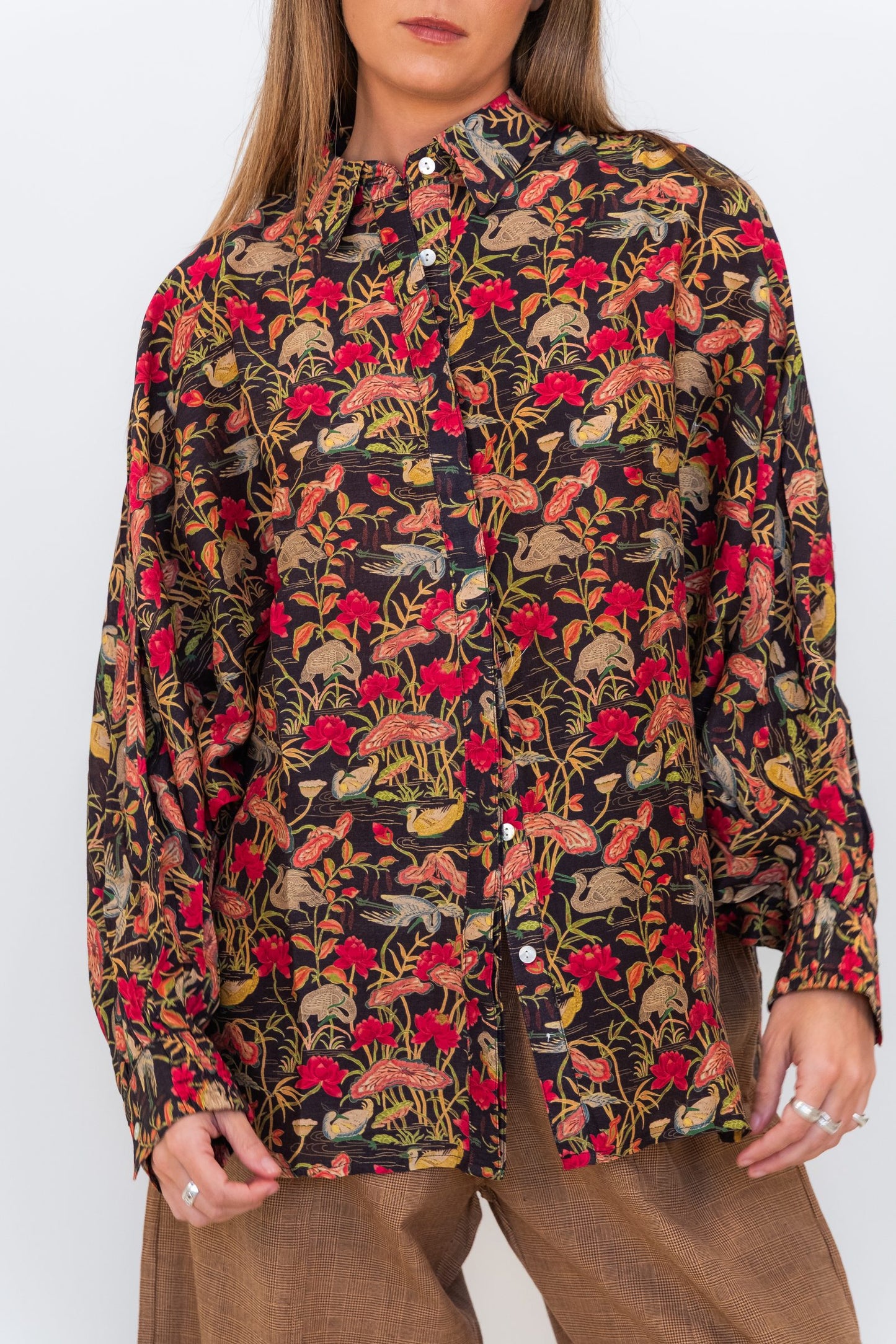 Butterfly Sleeve Shirt - Black garden