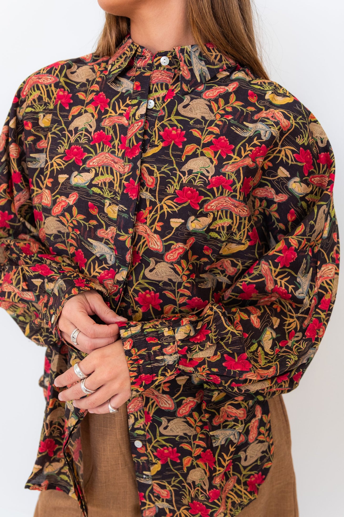 Butterfly Sleeve Shirt - Black garden
