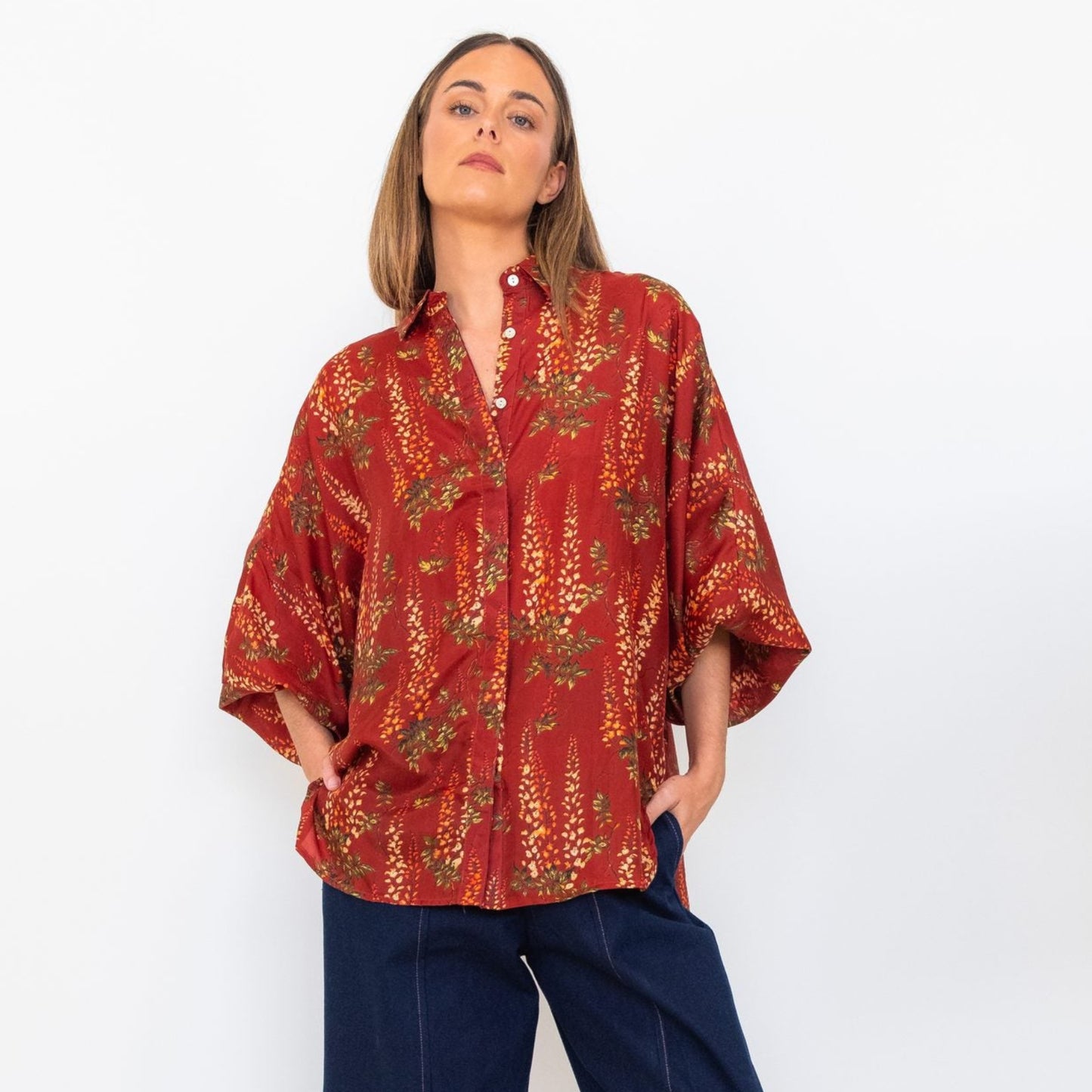 Butterfly Sleeve Shirt - Floral 05