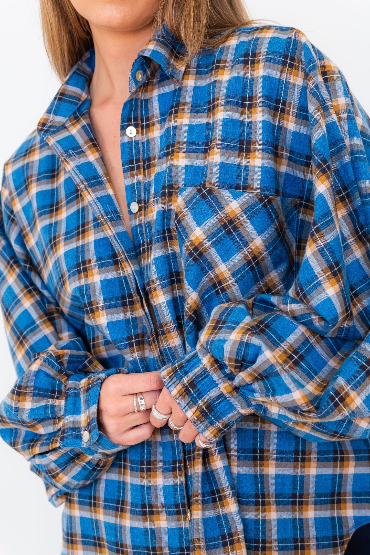 Butterfly Sleeve Shirt - Blue Checks