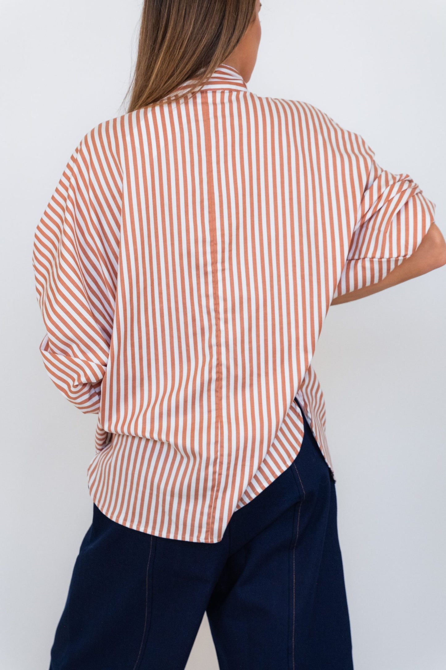 Butterfly Sleeve Shirt - Brown Stripe