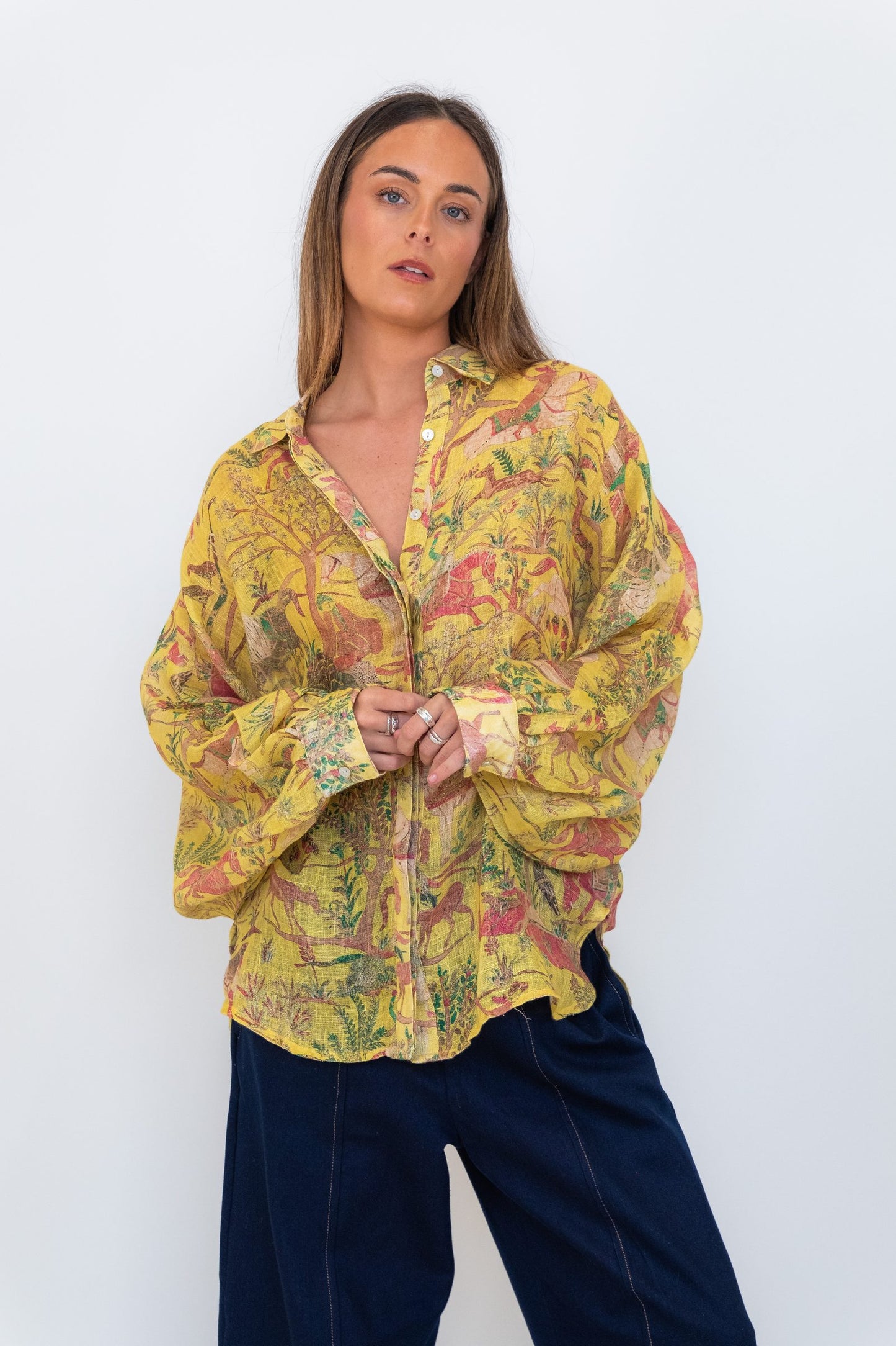 Mogul Print Linen Gauze Butterfly Shirt