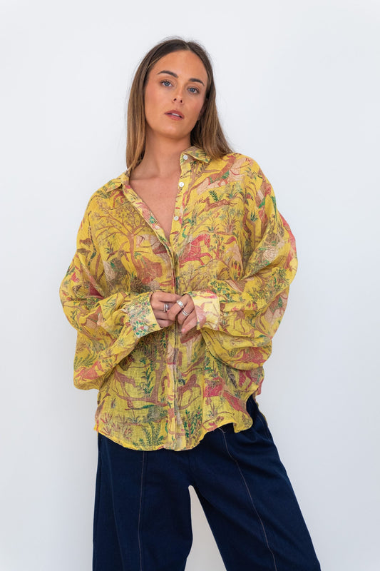 Mogul Print Linen Gauze Butterfly Shirt