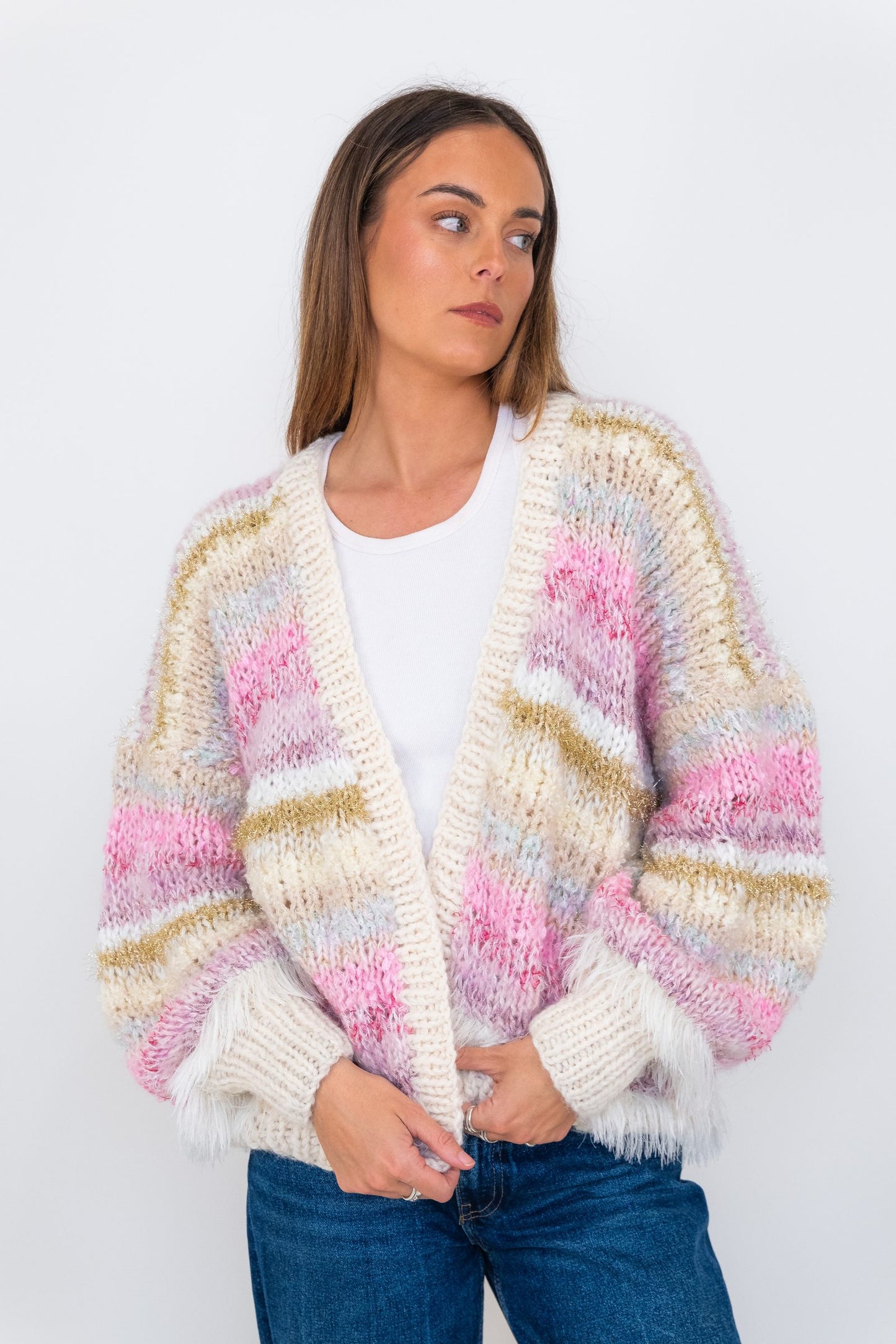 Nadia Dafri Cardi W07 Frou Frou pink and gold
