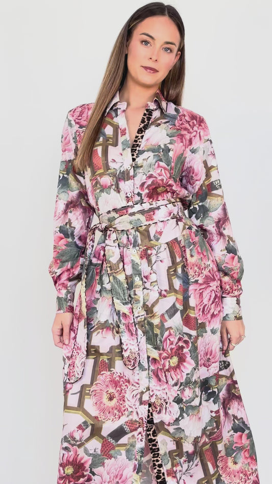 Ophelia Pink Drop Waist dress with slim tie belt