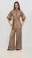 Cappuccino Check Lux Balloon Sleeve Belted Shirt
