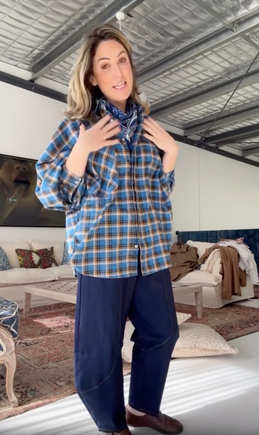Butterfly Sleeve Shirt - Blue Checks