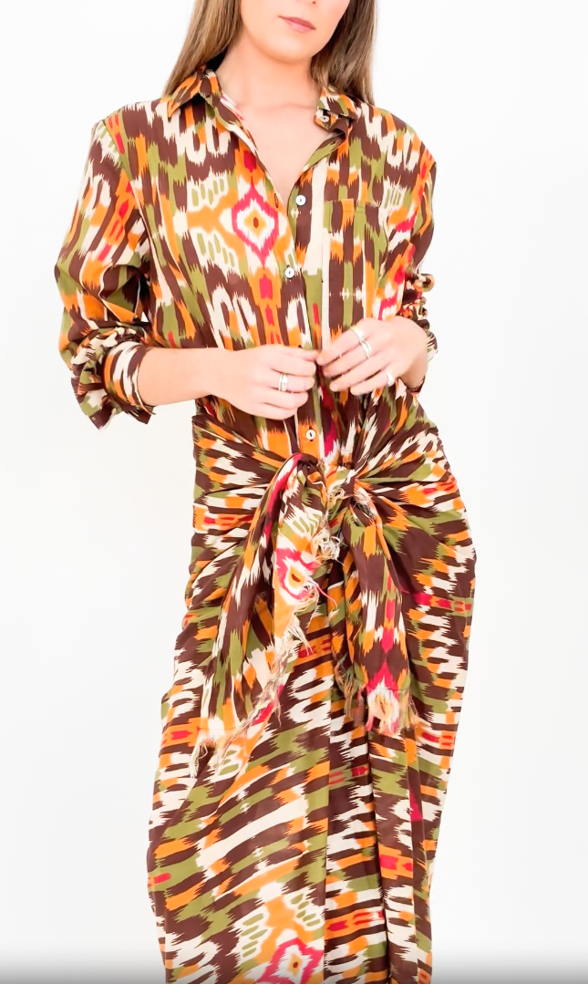 IT'S A FAD IKAT SARONG SHAWL DRESS
