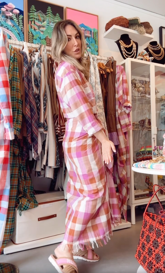 Milos Check Sarong Wrap Dress