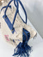 White Cactus Silk Blue Leather Fringe Weekender Bag