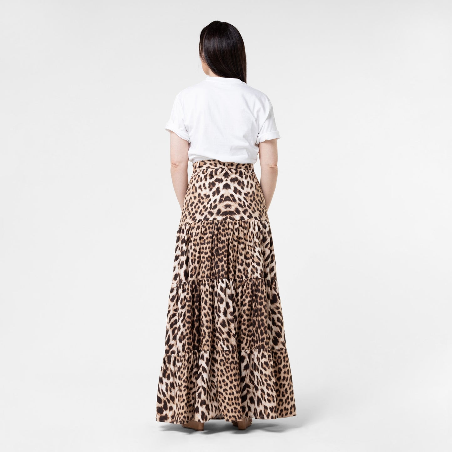 Leopard Print Tiered Long Skirt