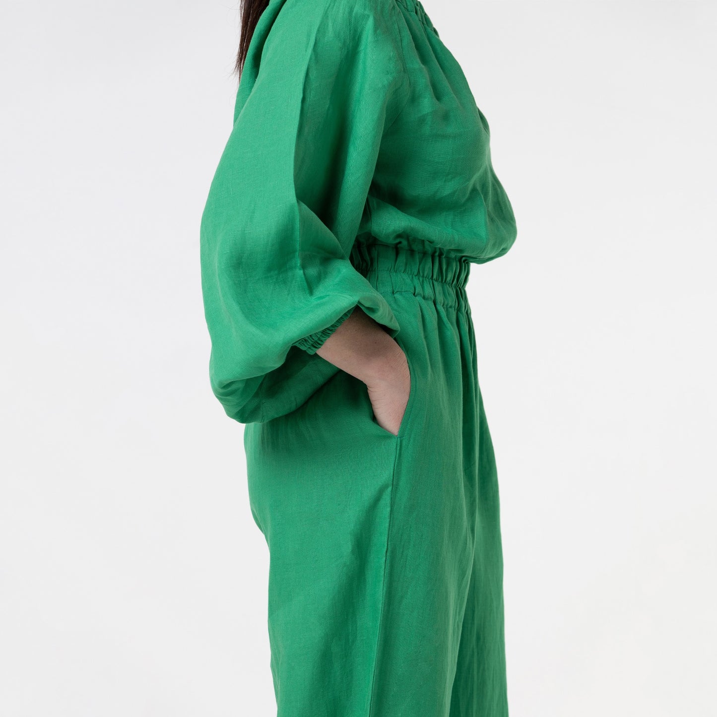 One Shoulder Linen Jumpsuit Green