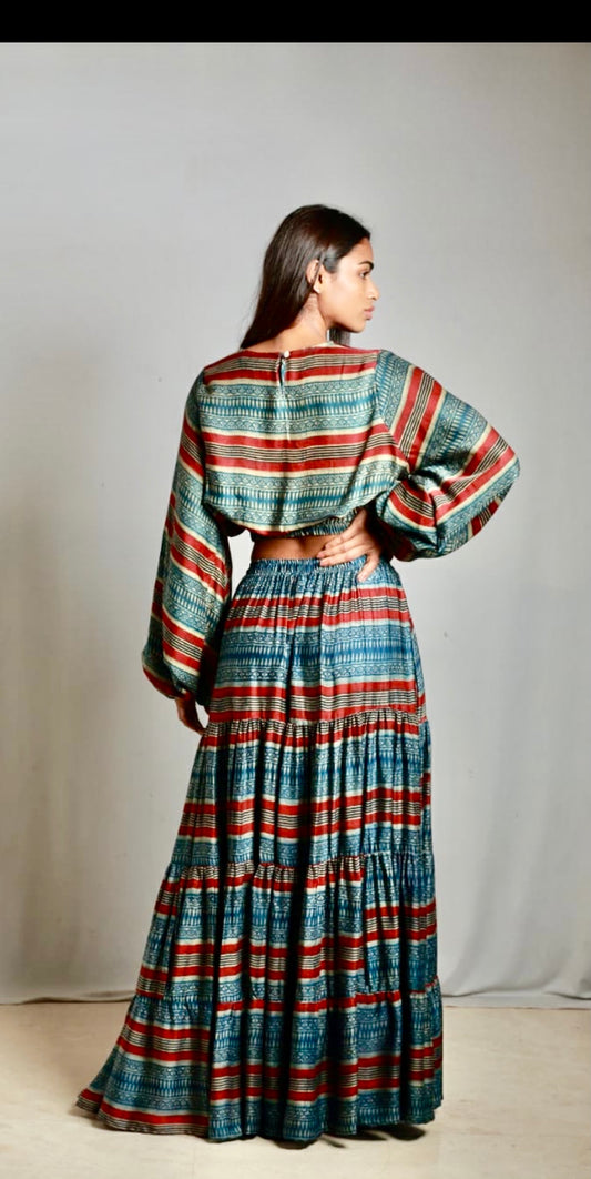 Gypsy Stripe Ajrakh Silk Set