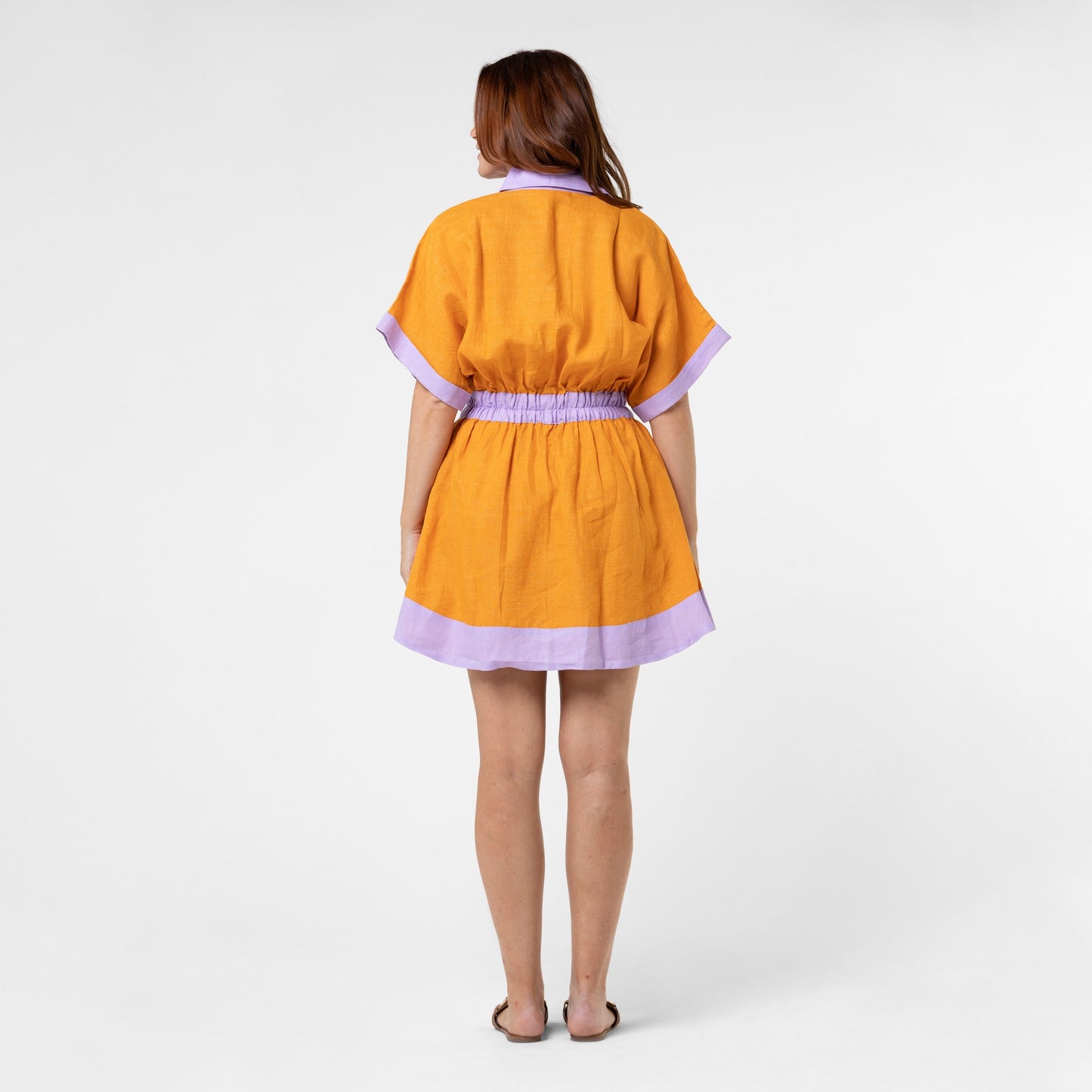 Lola Short Linen Dress Orange and Lilac